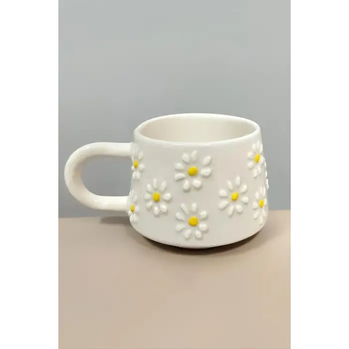 Papatya Desenli Seramik Kupa