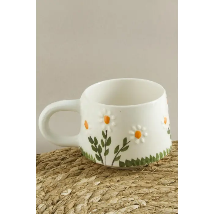 Papatya Desenli Seramik Kupa