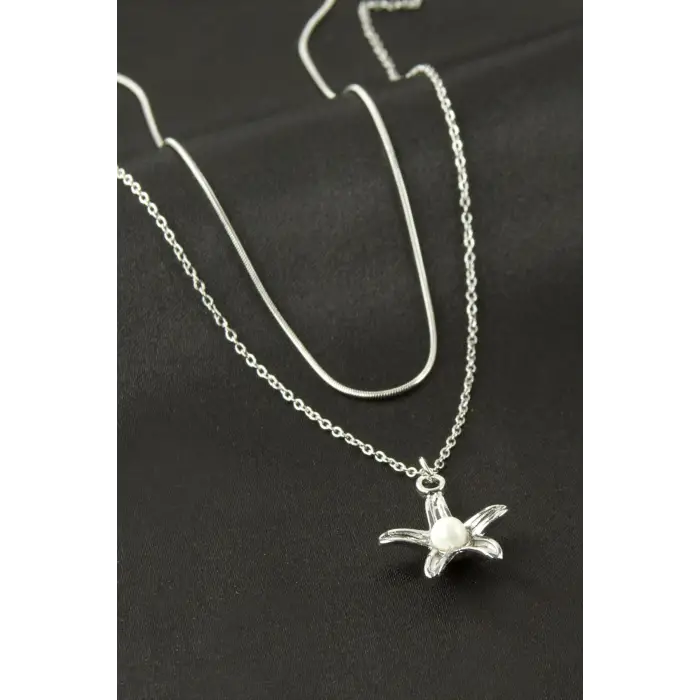 Papatya İnci İkili Çelik Kolye