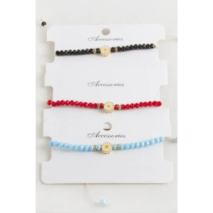 Papatya Kristal Makrome İp Bileklik