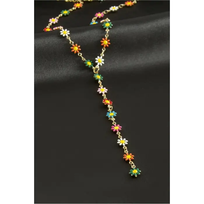 Papatya Mineli Çelik Y Kolye