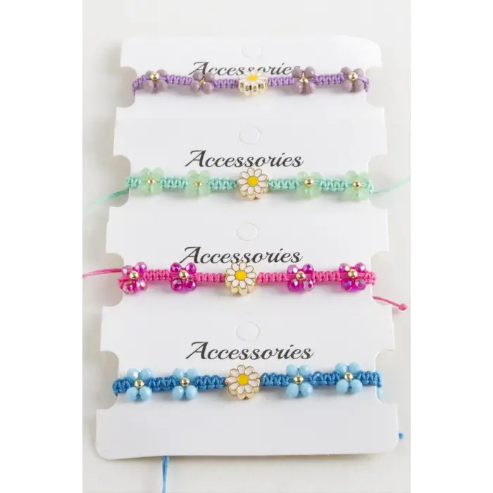 Papatya Mineli Makrome Örgülü İp Bileklik