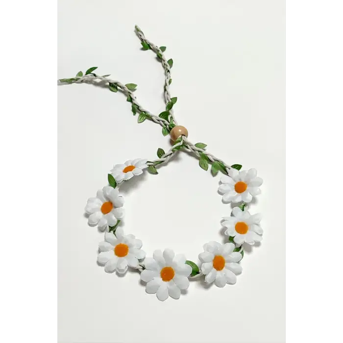 Papatya Örgülü Yapraklı Taç