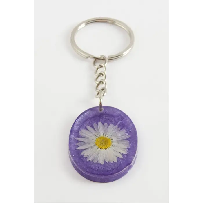 Papatya Oval Epoksi Anahtarlık