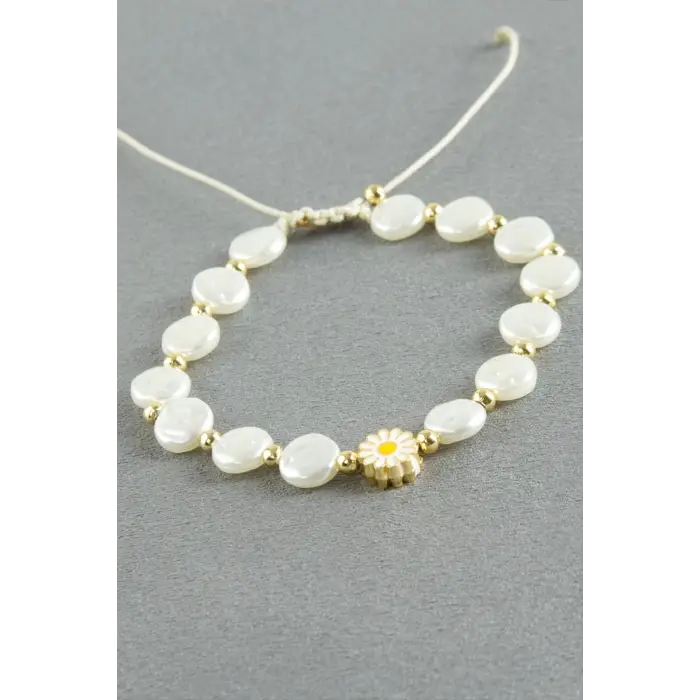 Papatya Yuvarlak İnci Bileklik