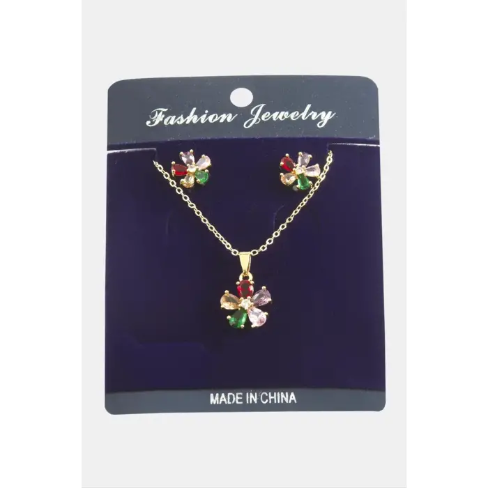 Papatya Zirkon Taşlı Set Kolye