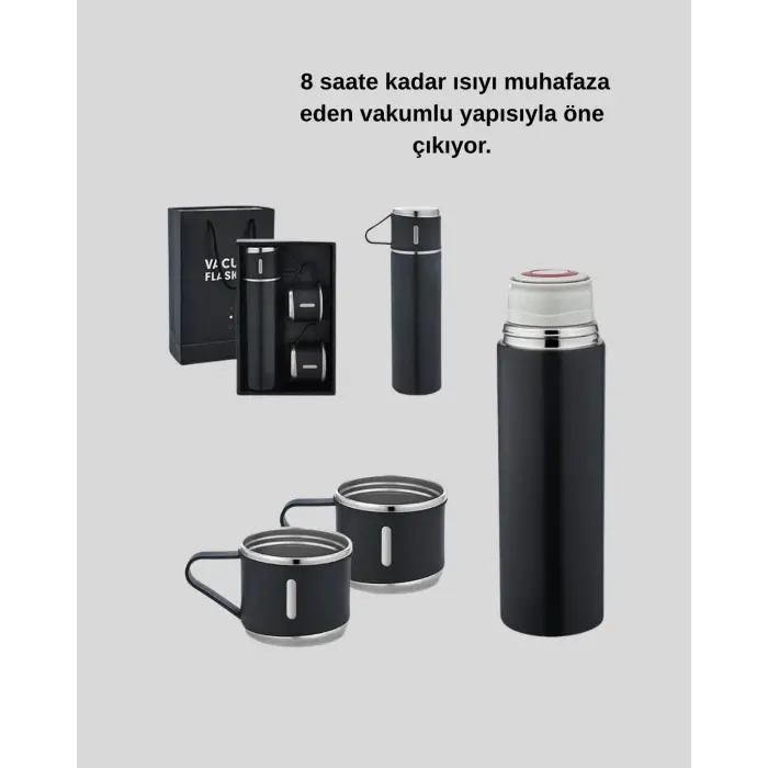 Paslanmaz Çelik 500 ml Termos Seti – 8 Saat Isı Koruma, Vakumlu, Sızdırmaz ve Taşınabilir
