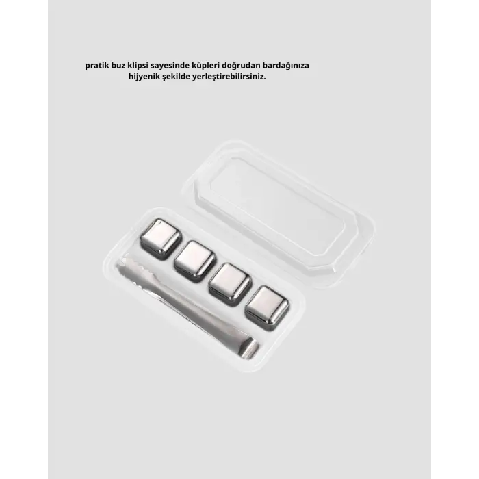 Paslanmaz Çelik Metal Buz Küpü Seti Sulandırmadan Soğutma ve Klips Dahil