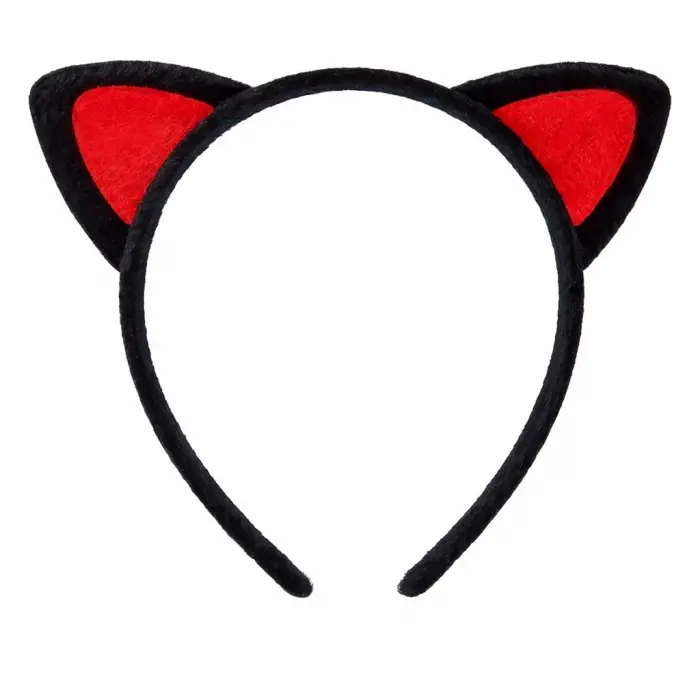 Peluş Kedi Kulaklı Taç Kırmızı Siyah