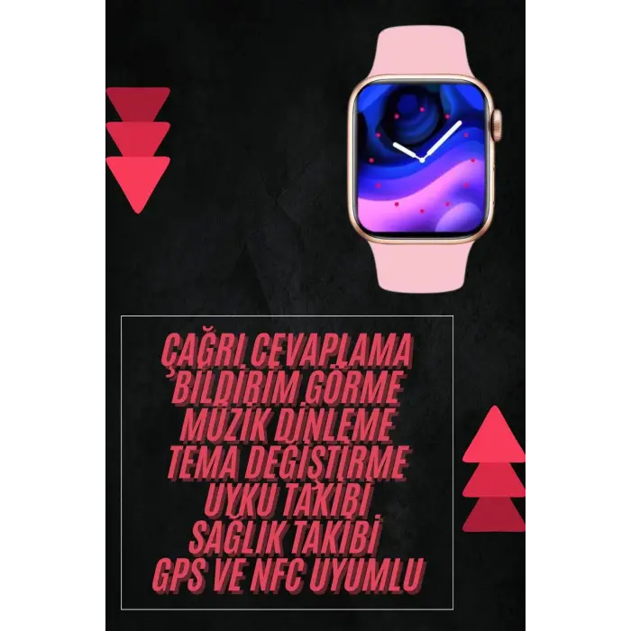 Pembe Akıllı Saat 49mm iOS & Android Uyumlu Arama Özellikli