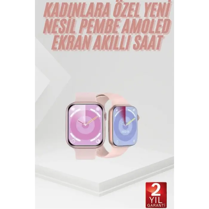 Pembe Akıllı Saat 49mm iOS & Android Uyumlu Arama Özellikli
