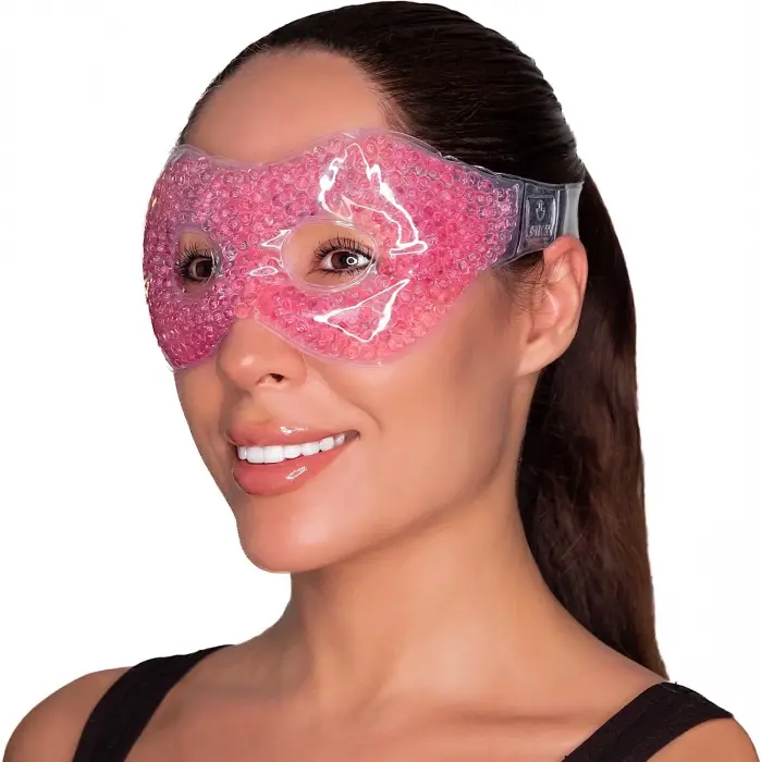 Pembe Jel Boncuklu Göz Maskesi, Soğuk & Sıcak Kullanım Rahatlatıcı Terapi Maskesi