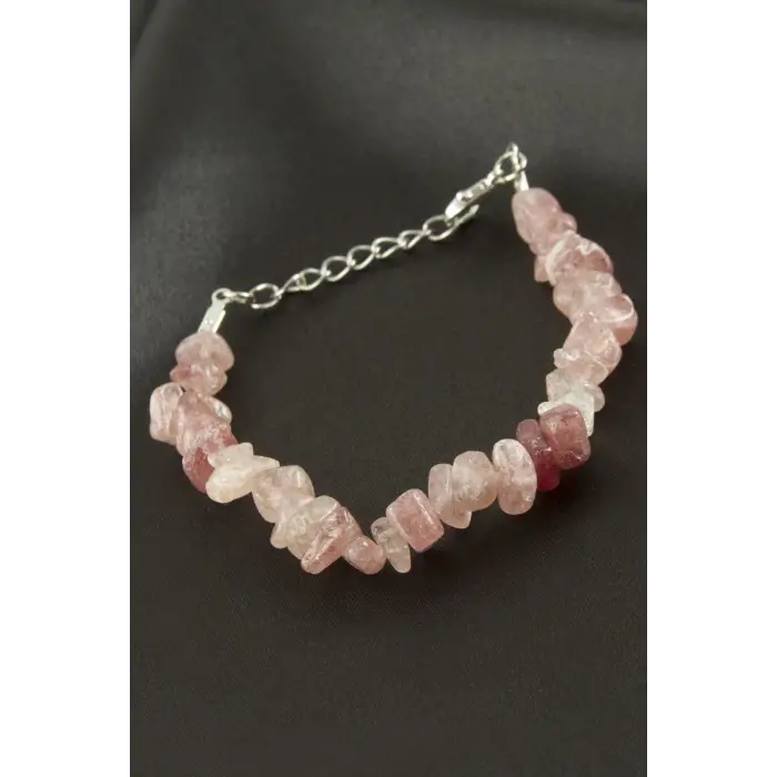 Pembe Kuvars Kırık Doğaltaş Bileklik