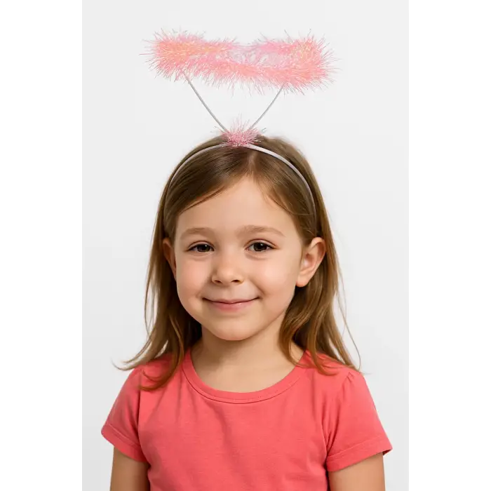 Pembe Metalize Melek Hare Taç Çocuk Yetişkin Uyumlu