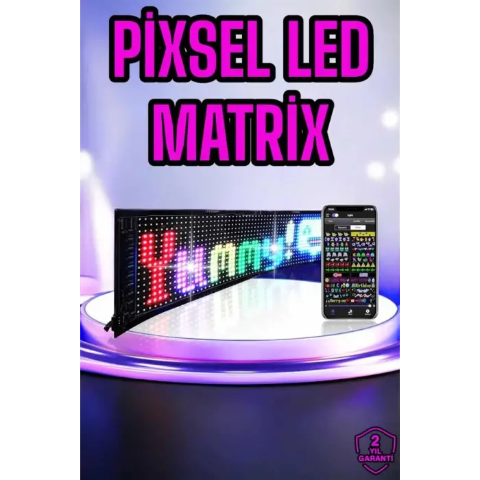 Piksel Led Matrix RGB Işıklı Led Yazılı Bluetooth Bağlantılı