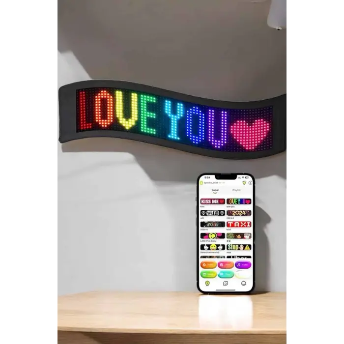 Piksel Led Matrix RGB Işıklı Led Yazılı Bluetooth Bağlantılı