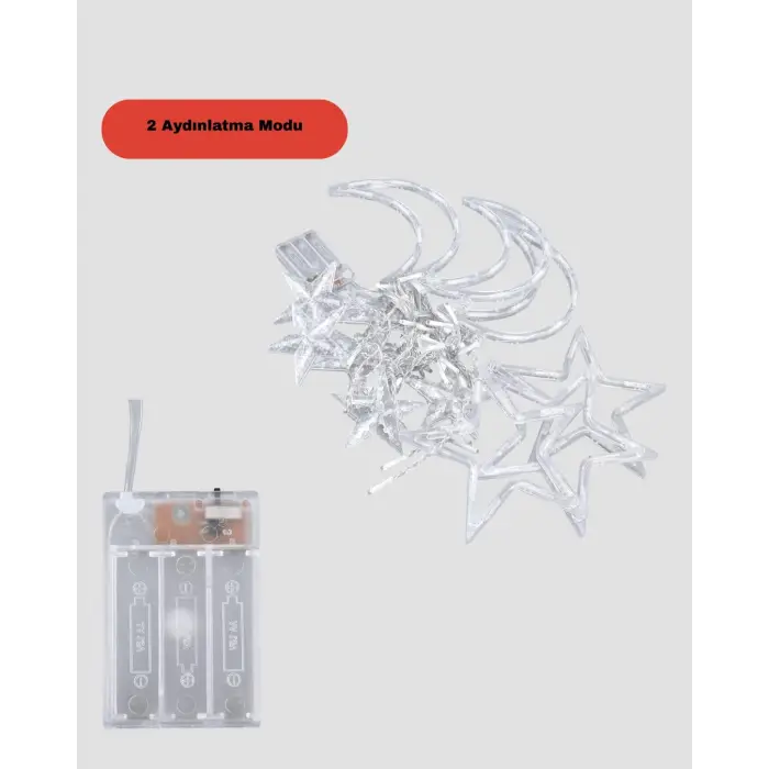 Pilli Çalışan Yıldız Ay Perde Led Işık 2 Modlu Dekorasyon