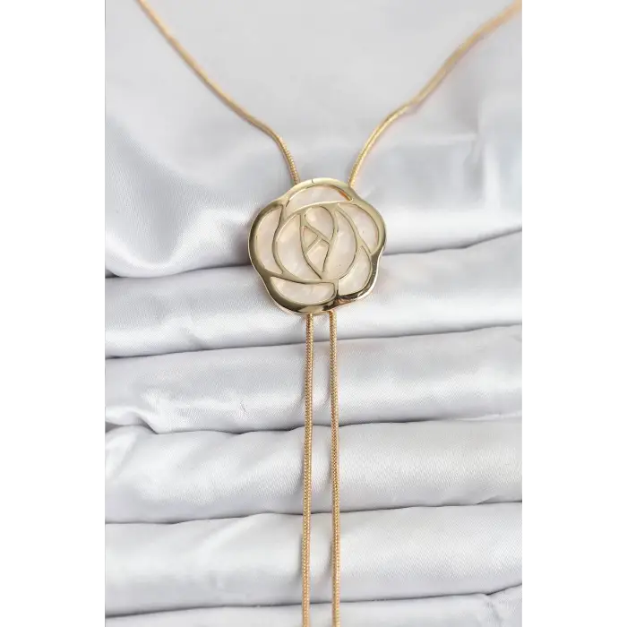 Pirinç Gold Renk Gül Model Asansörlü Kadın Kolye