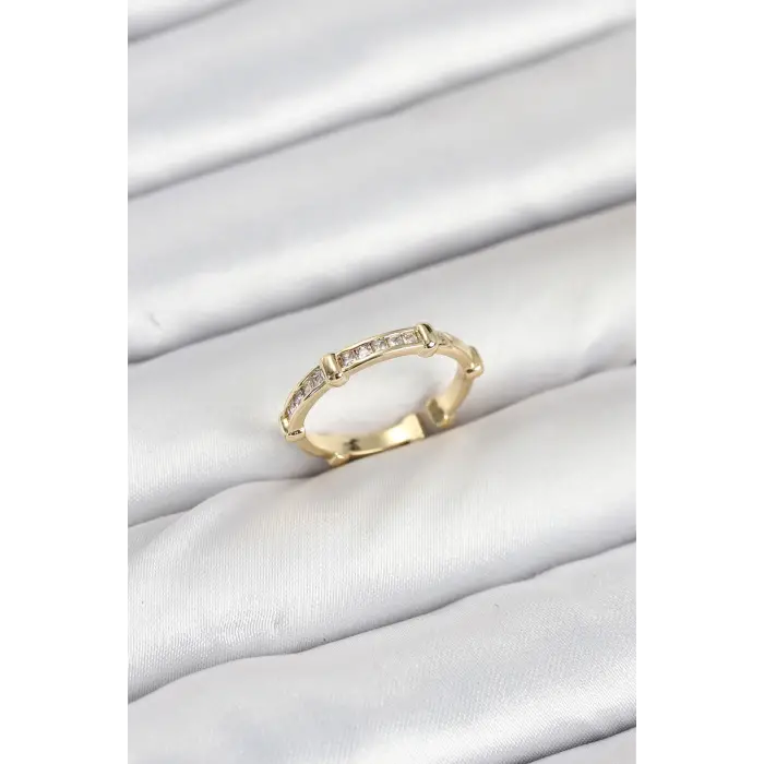 Pirinç Gold Renk Kemik Model Zirkon Taşlı Kadın Yüzük