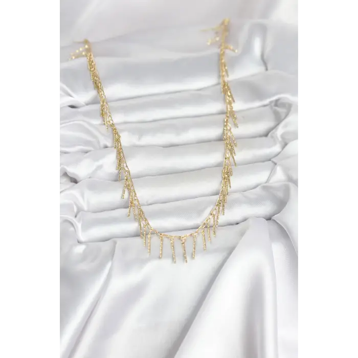 Pirinç Gold Renk Saçaklı Model Kadın Kolye