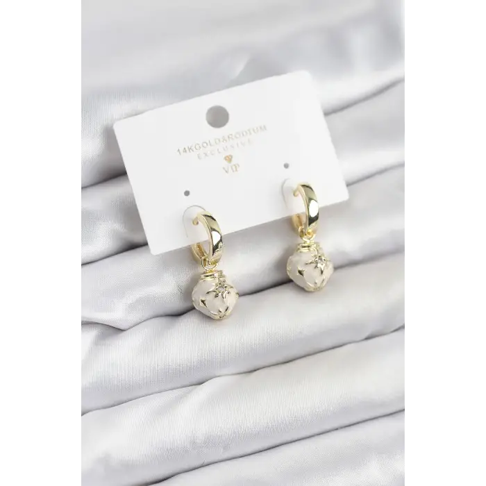 Pirinç Gold Renk Topçuk Model Mineli Halka Kadın Küpe