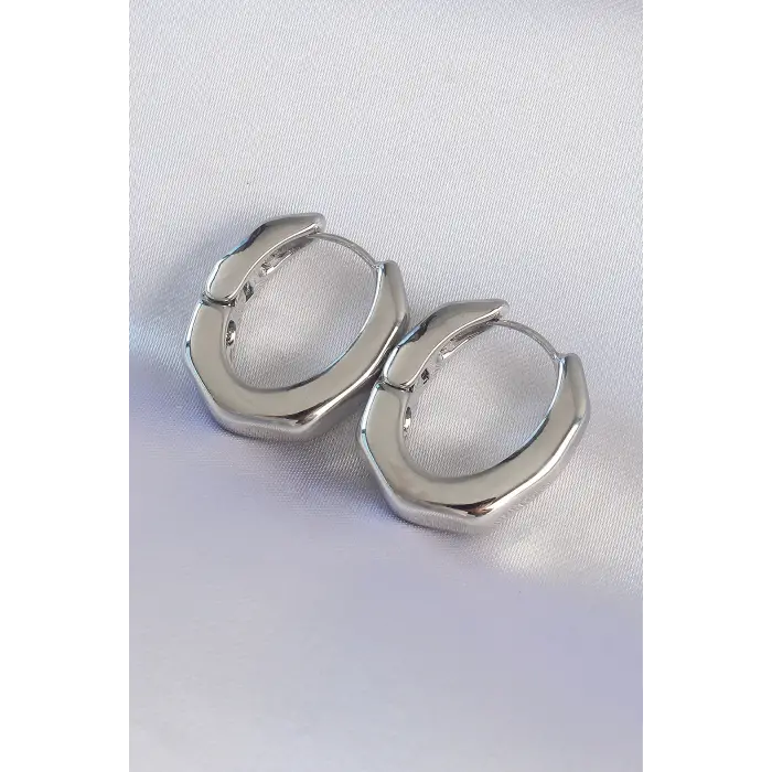 Pirinç Gümüş Renk Kalın Kemik Model Küpe