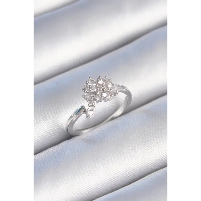 Pirinç Gümüş Renk Zirkon Taşlı Kadın Yüzük