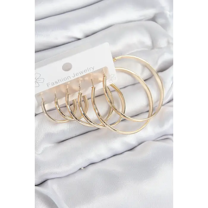Pirinç Halka Model Gold Renk Kadın Set Küpe