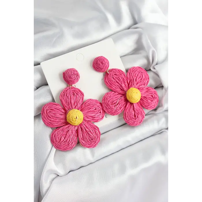 Pirinç Pembe Papatya Model Gold Renk Kadın Hasır Küpe