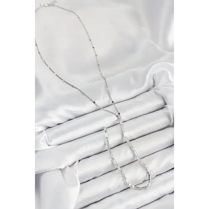 Pirinç Zirkon Taşlı Model Gümüş Renk Y Kolye