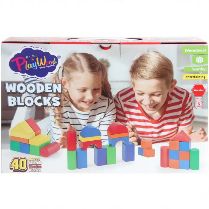 Playwood Kutuda Ahşap Renkli Bloklar 40 Parça