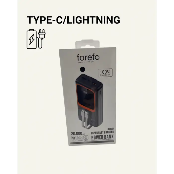 Powerbank 20000 mAh | 22.5W Hızlı Şarj, Dahili Kablolu, LCD Ekranlı Şarj Cihazı