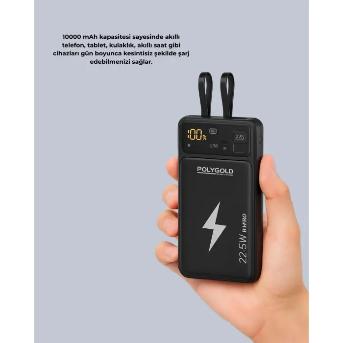 Powerbank Dahili Ekranlı 10000 mAh Çift Kablolu