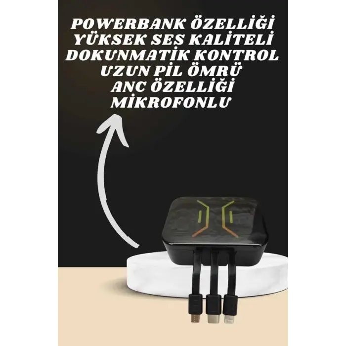 Powerbank Kulaklık ve 7 Kordonlu Akıllı Saat Çoklu Şarj Girişi Bluetooth Bağlantılı