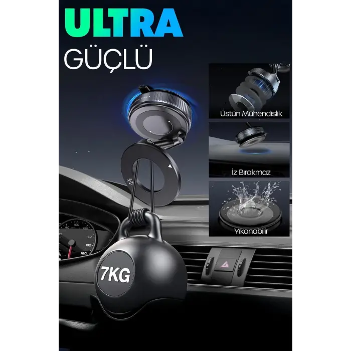 360 Araba Telefon Tutucu Ayarlanabilir Masa Üstü Vakumlu Mıknatıslı Magsafe Telefon Tutucu Siyah