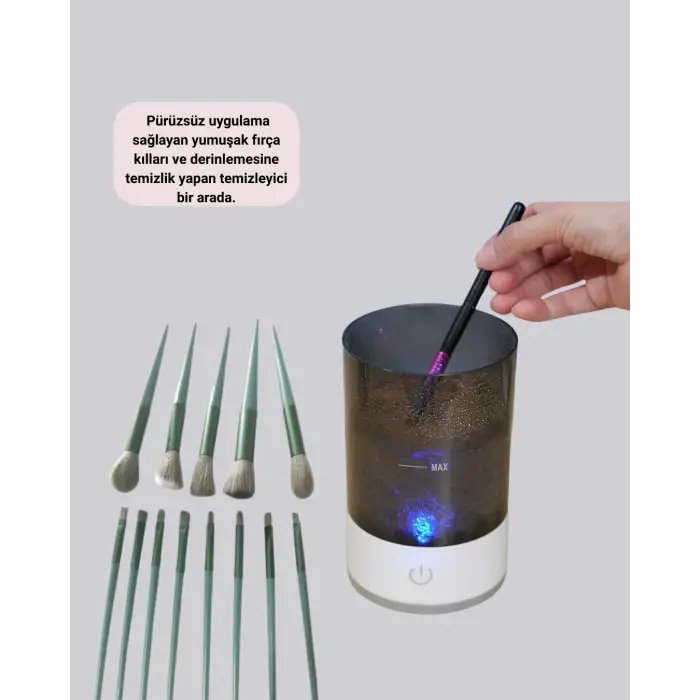 Profesyonel 13’lü Makyaj Fırçası + USB Fırça Temizleyici İkili Set