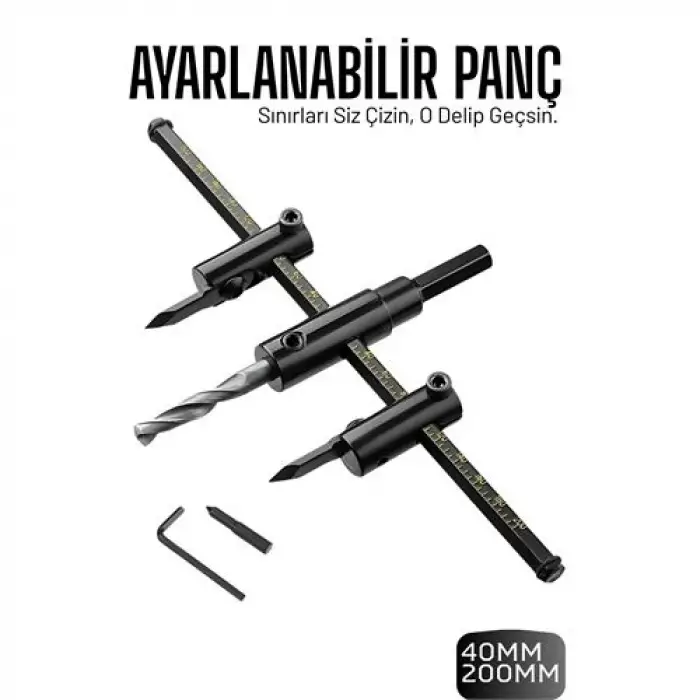 Profesyonel Ayarlı Daire Kesici Panç Seti (40-200mm) - Tungsten Çelik Uçlu Hassas Delme Seti