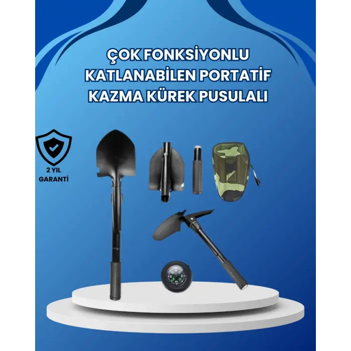 Profesyonel Dış Mekan Küreği – Testere, Kazma, Çekiç Özellikli, Katlanabilir Mekanizma