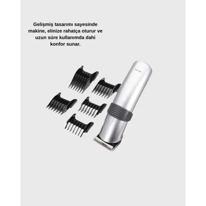 Profesyonel Şarjlı Saç ve Sakal Kesme Makinesi – Paslanmaz Çelik Bıçaklı, Ergonomik ve Sessiz Motorlu