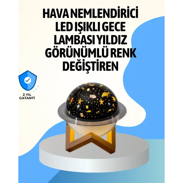 Projektör ışıklı ve aromaterapi destekli taşınabilir nemlendirici cihaz USB bağlantılı