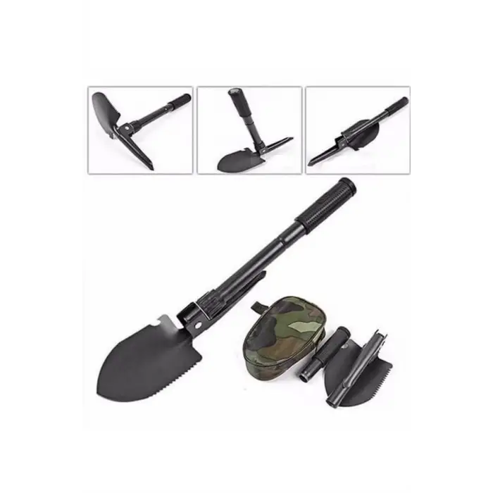 Pusulalı Katlanabilen Portatif Çantalı Mini Kazma Kürek Seti