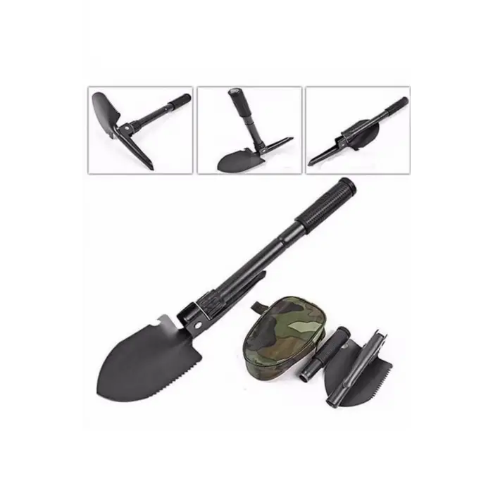 Pusulalı Katlanabilen Portatif Çantalı Mini Kazma Kürek Seti