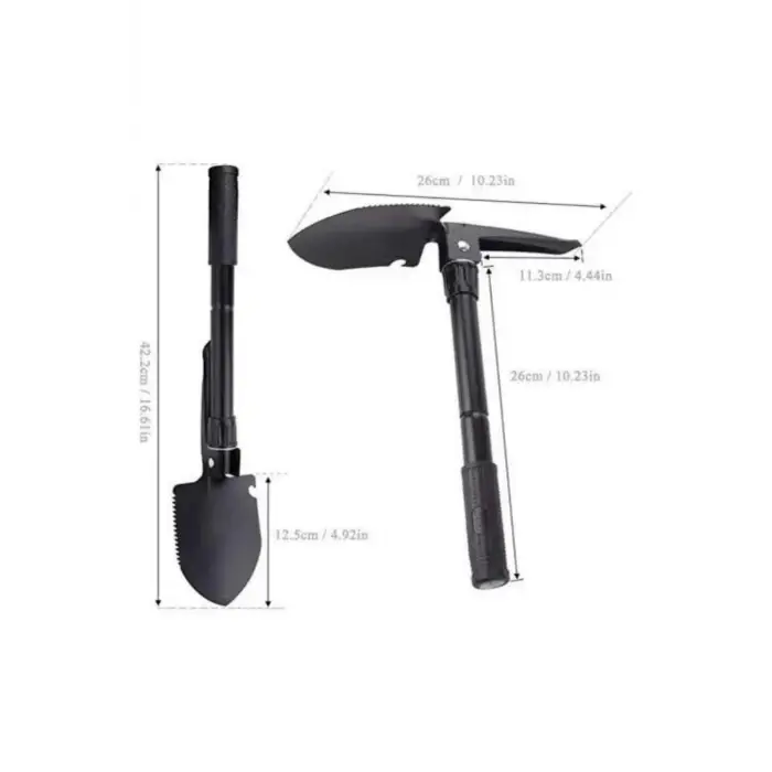Pusulalı Katlanabilen Portatif Çantalı Mini Kazma Kürek Seti