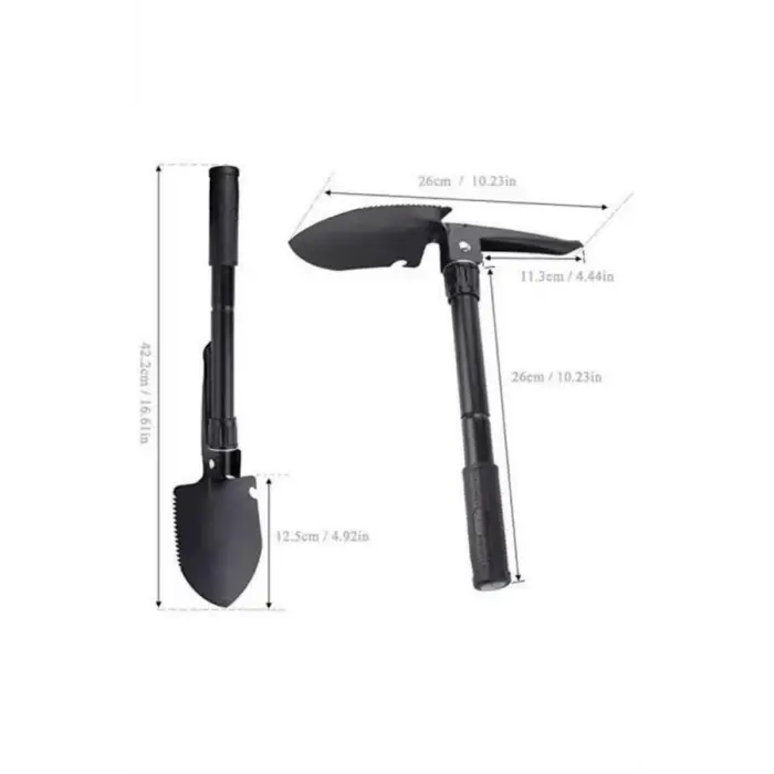 Pusulalı Katlanabilen Portatif Çantalı Mini Kazma Kürek Seti