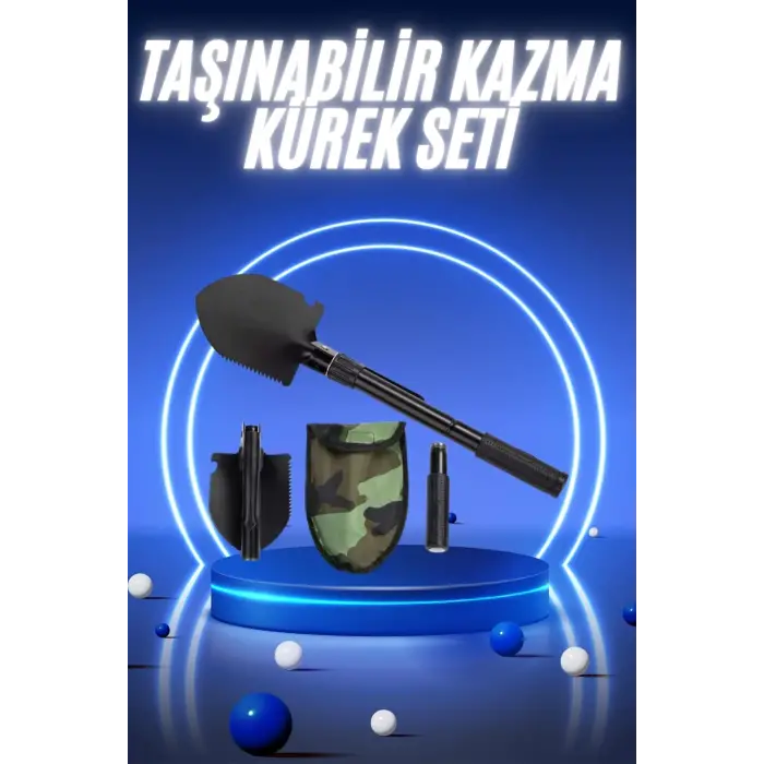 Pusulalı Katlanabilir Kazma Kürek Kamp Seti Kamp Küreği Portatif Çantalı
