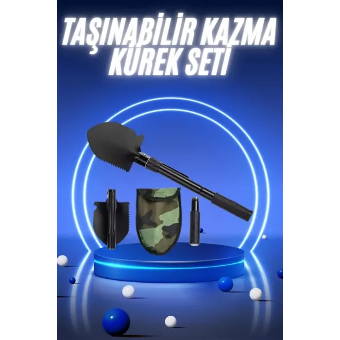 Pusulalı Katlanabilir Kazma Kürek Kamp Seti Kamp Küreği Portatif Çantalı