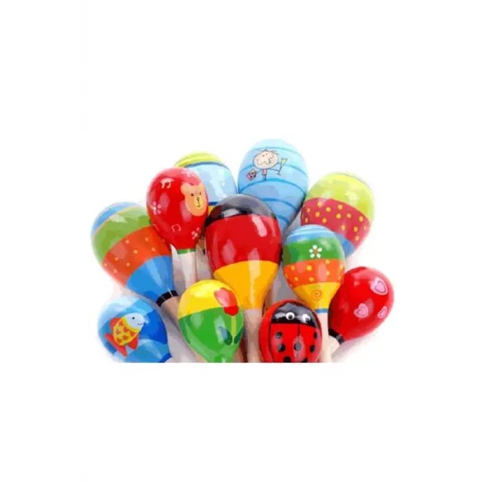 Renkli Ahşap Marakas Boncuklu Ritim Çıngırağı Çocuklar İçin Eğitici ve Eğlenceli Müzik Aleti (7 Adet)