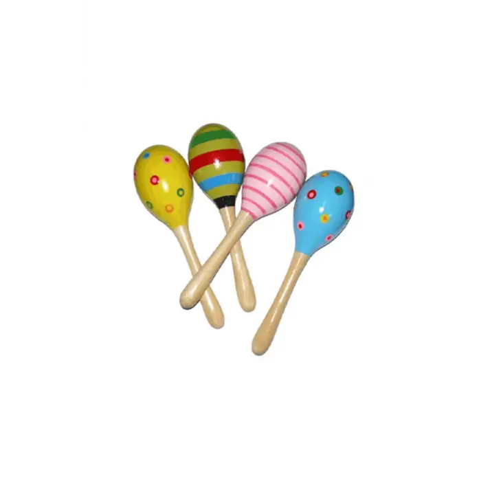 Renkli Ahşap Marakas Boncuklu Ritim Çıngırağı Çocuklar İçin Eğitici ve Eğlenceli Müzik Aleti (4 Adet)