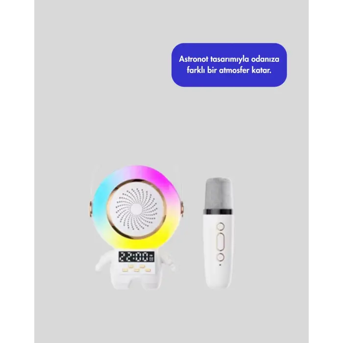 Rgb Işıklı Astronot Bluetooth Hoparlör Karaoke Mikrofonlu