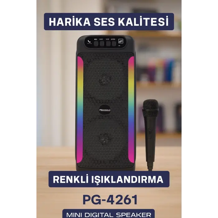 Rgb Işıklı Çift Hoparlörlü Taşınabilir Bluetooth Speaker Ve Mikrofon